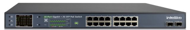 INT-VNST1007-128 - 16-х портовый сетевой неуправляемый коммутатор с PoE (+2 SFP)