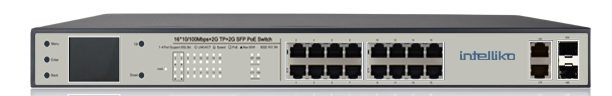 INT-VNST1007-130 - 16-х портовый сетевой неуправляемый коммутатор с PoE (+2 SFP)