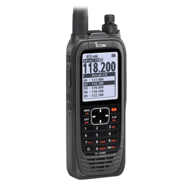 Icom IC-A25NE портативная,Tx:118-137/ Rx: 108-137, 161-164 МГц, Tx:AM, Rx:AM/ FM, шаг 25/ 8.33, 1.8/ 6 Вт, подсвечиваемый дисплей и клавиатура, VOR-навигация, GPS, Bluetooth