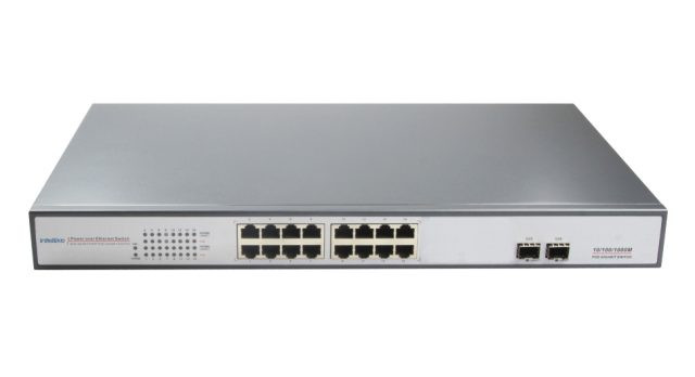 INT-VNST1016-165: 16-х портовый сетевой неуправляемый коммутатор (+2 SFP) с PoE